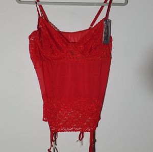 NWT~Escante Collection Sexy Red Lace Garter Teddy/Panty set